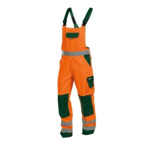 DASSY® Toulouse Hoge zichtbaarheidsbretelbroek met kniezakken 400127 - FLUO-ORANJE/FLESSENGROEN