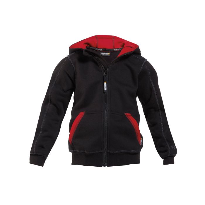 DASSY® Watson Kids Sweater met lange rits en kap 300391 - ZWART/ROOD