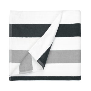 The one Gestreepte Strandhanddoek 90 x 190cm T1-Stripe borduren - Anthracite/Light Grey