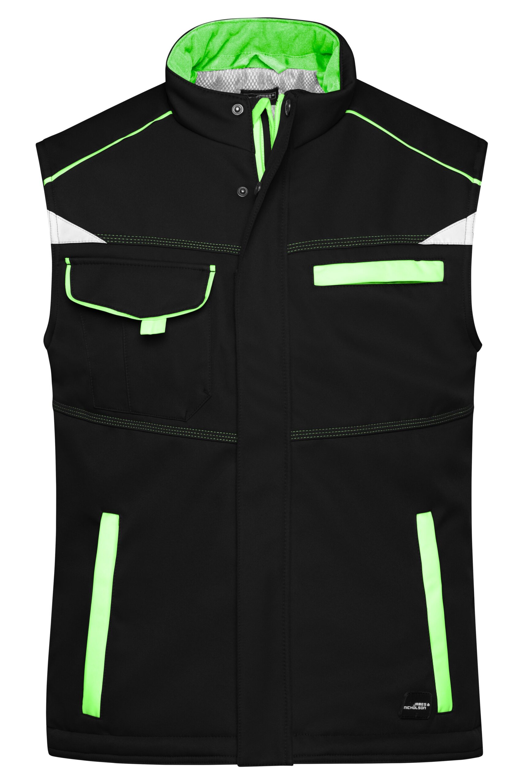 James & Nicholson Workwear Softshell Padded Vest - COLOR - JN854 - black/lime-green