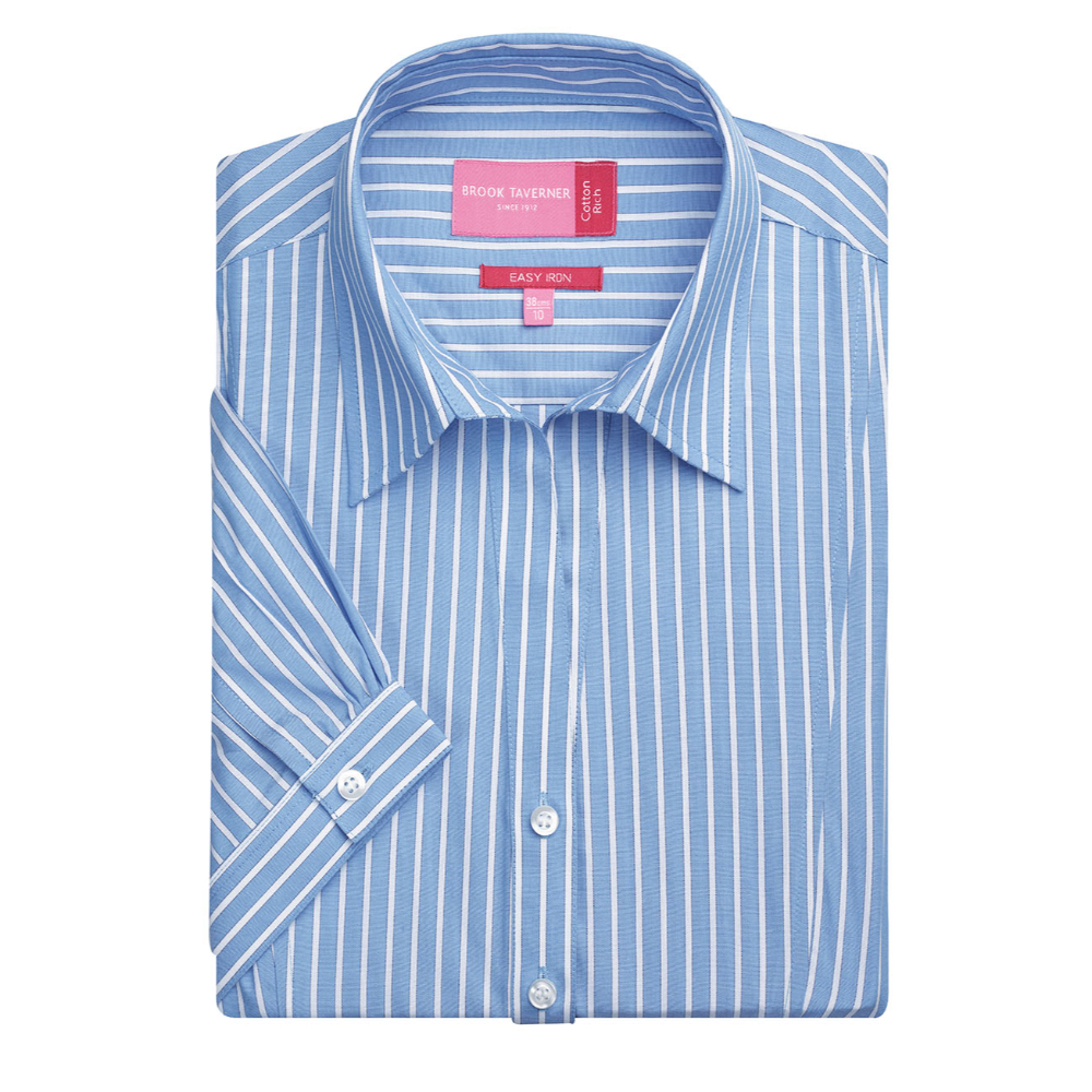 Brook Taverner Pescara Ladies' S/S Blouse 2217 - Blue/White