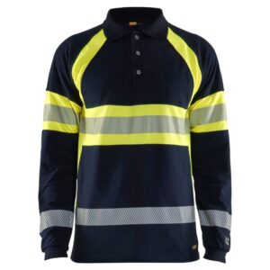 Blåkläder Multinorm piqué polo lange mouw 34381726 - Marine/High Vis Geel